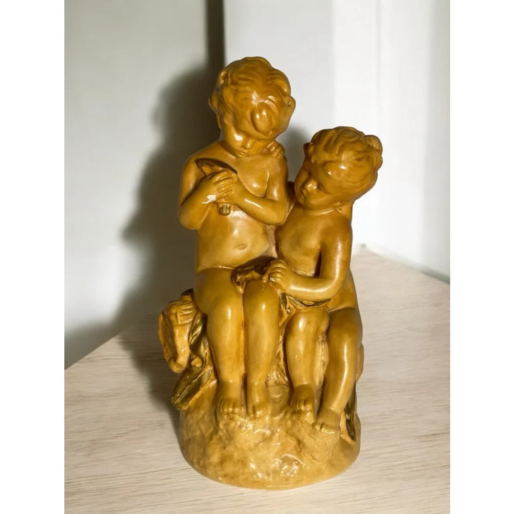 REPAIRED Boy & Girl Young kids statue Italian Terracotta? Ceramic? Cherub